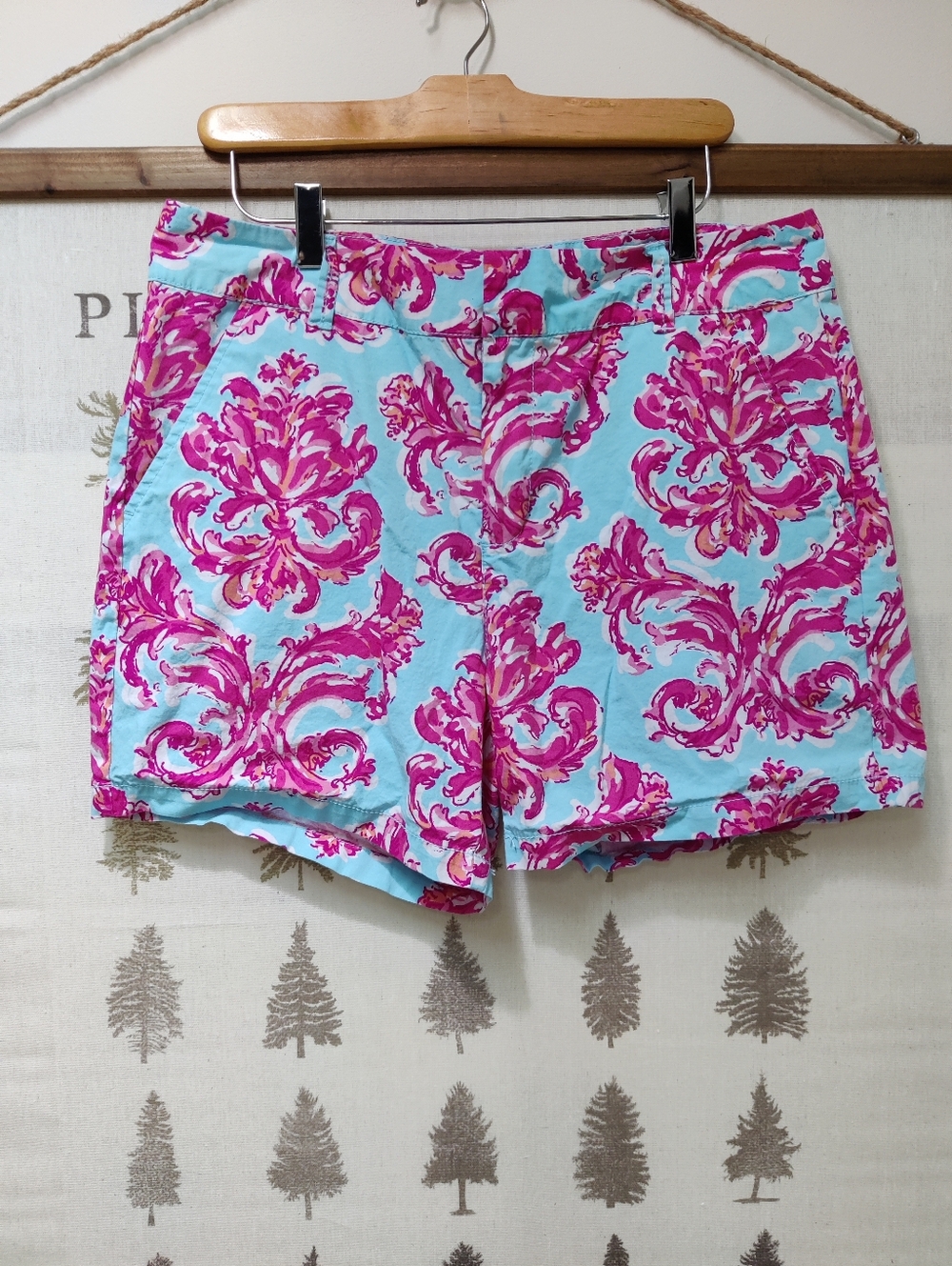 Caribbean Joe Tropical Floral Print Shorts - Size 12 - Bright Pink & Blue